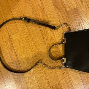 Steve Madden black patent-leather crossbody bag with removable gold chain strap